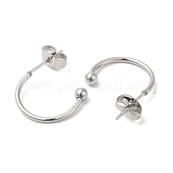 変色しない304ステンレススチールスタッドピアス  ハーフフープイヤースタッド  ステンレス鋼色  15x3x20mm&nbsp;EJEW-H134-02A-P