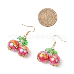 アクリルガラスのチェリーダングルイヤリング  ゴールドカラー  ミックスカラー  45.5x31mm&nbsp;EJEW-MZ00510