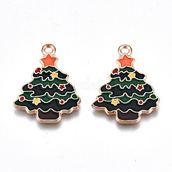 合金エナメルチャーム  クリスマス  カドミウムフリー＆鉛フリー  クリスマスツリー  ライトゴールド  ダークスレートグレー  24x18.5x1.5mm  穴：1.6mm&nbsp;ENAM-Q442-025-RS