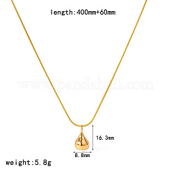 304ステンレススチールペンダントネックレス  ティアドロップ  18KGP本金メッキ  15.75インチ（40cm）  ペンダント：16.3x8.8mm&nbsp;WG62204-03