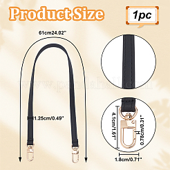 Puレザーバッグハンドル  合金回転式ナスカン付き  バッグ交換用アクセサリー用  ブラック  61x1.25cm&nbsp;FIND-WH0136-79LG