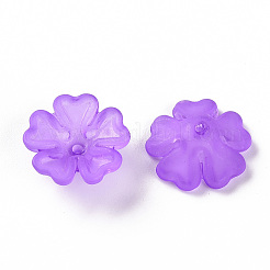 透明な艶消しアクリルビーズキャップ  5花びら  花  青紫色  16.5x6mm  穴：1.6mm&nbsp;X-MACR-S371-04A-747