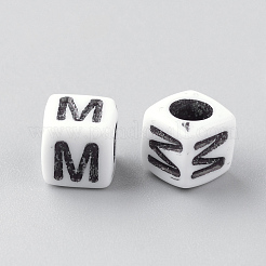 不透明なアクリルビーズ  文字スタイル  キューブ  文字.m  6x6x6mm  穴：3mm  約2910個/485g&nbsp;LS-SACR-Q188-02M