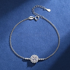 925 Sterling Silver Micro Pave Clear Cubic Zirconia Rolo Chain Round Link Bracelets&nbsp;AJEW-U007-01P