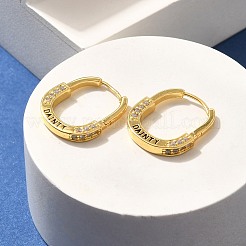 真鍮製キュービックジルコニアフープピアス  カドミウムフリー＆鉛フリー  上品な言葉  18KGP本金メッキ  17x3mm&nbsp;EJEW-M048-07G