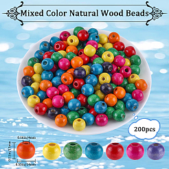 染色天然木ビーズ 200 個  ラウンド  無鉛の  ミックスカラー  14x13mm  穴：4mm&nbsp;WOOD-GF0002-13B
