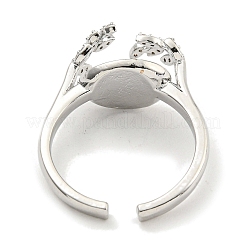 Leaf Brass Micro Pave Cubic Zirconia Cuff Open Rings for Women&nbsp;RJEW-I103-006P