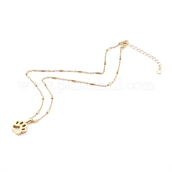 304ステンレススチール製犬の足跡ペンダントネックレス  アズキチェーンとビーズ付き  ゴールドカラー  17.32インチ（44cm）&nbsp;NJEW-JN03351-03
