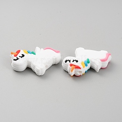 ユニコーン食品グレードの環境に優しいシリコーンビーズ  ホワイト  30x31x8mm  穴：3mm&nbsp;SIL-TAC0004-14