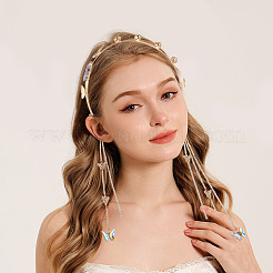 亜鉛合金ラインストーンヘアバンド  absプラスチックパール  女の子用蝶のタッセルヘアアクセサリー  プラチナ  365x130mm&nbsp;OHAR-WH20007-01B-P