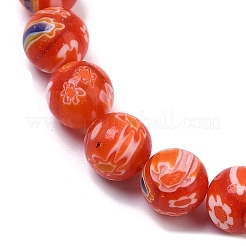 ハンドメイドミッレフィオーリ ランプワークビーズ連売り  ラウンド  レッドオレンジ  10x9.5mm  穴：1mm  約38個/連  14.37''（36.5センチメートル）&nbsp;LAMP-G166-10B