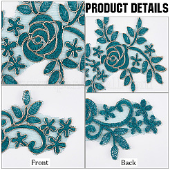 花のポリエステル刺繍レースアップリケ  チャイナドレスの飾りアクセサリー  ドレス  濃い緑  360x140x1mm&nbsp;DIY-WH20011-03B