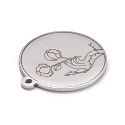 変色しない304ステンレススチールペンダント  手と花でフラットラウンド  ステンレス鋼色  28x25x1.4mm  穴：2mm&nbsp;STAS-C032-04P