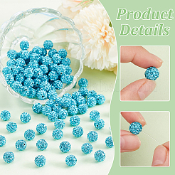 200個の舗装ディスコボールビーズ  樹脂粘土ラインストーンビーズ  ラウンド  アクアマリン  pp13（1.9~2mm）  6列ラインストーン  10mm  穴：1.5mm&nbsp;RB-PH0001-41D