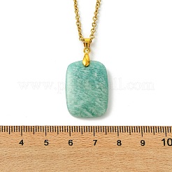Natural Amazonite Rectangle Pendant 304 Stainless Steel Cable Chain Necklaces&nbsp;NJEW-JN06210-03