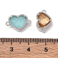 真鍮とガラスのコネクターチャーム  ハートリンク  ミックスカラー  多面カット  プラチナ  9.5x15x5mm  穴：1.2mm&nbsp;GL-CBAD1D8-03P