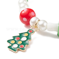 2 ピース 2 スタイル ガラス パール & ランプワーク マッシュルーム ビーズ ストレッチ ブレスレット セット 合金 エナメル クリスマス チャーム 女性用  ミックスカラー  内径：2-1/4~2-1/2インチ（5.7~6.2cm）  1個/スタイル&nbsp;BJEW-JB08395