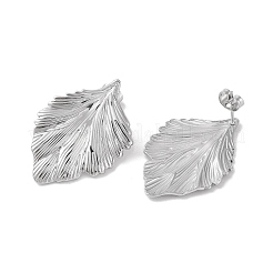 変色しない304ステンレススチールスタッドピアス  女性のための  葉  ステンレス鋼色  35x25.2mm&nbsp;EJEW-S227-13P