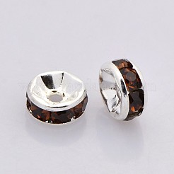 真鍮製A級ラインストーンスペーサービーズ  ストレートフランジ  ロンデル  銀  コーヒー  7x3.2mm  穴：1.8mm&nbsp;RB-A014-Z7mm-15S