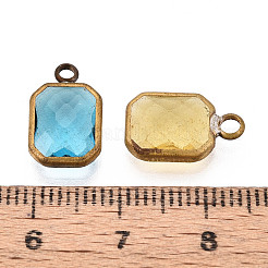 ガラスチャーム  真鍮パーツ  多面カット  八角形  ミックスカラー  13.5~14.5x8.5x3~4mm  穴：1.8~2.4mm&nbsp;GLAA-S111-AM