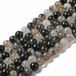 天然石ブラックルチルクォーツビーズ連売り  ラウンド  6~7mm  穴：1mm  約61個/連  15.5インチ&nbsp;G-R446-6mm-37-01