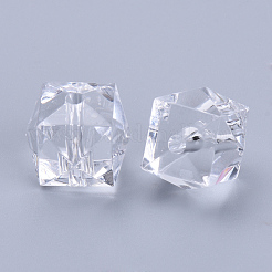 透明なアクリルビーズ  多面カット  キューブ  透明  10x10x8mm  穴：1.5mm  約900個/500g&nbsp;TACR-Q259-10mm-V01