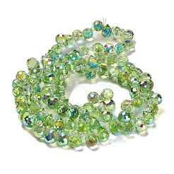 電気メッキガラスビーズセット  ティアドロップ  淡緑色  10~11x8mm  穴：1mm  約93個/連  62cm&nbsp;X-EGLA-D030-17E