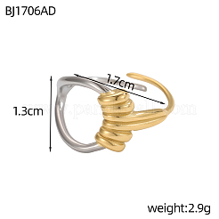 ツートンカラーの304ステンレススチール製カフリング  女性用コイルラップリング  イオンプレーティング（ip）  長持ちメッキ  本金メッキ&ステンレススチールカラー  17mm&nbsp;STAS-OY018-11GP