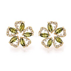 花の真鍮マイクロキュービックジルコニアスタッドピアスを切り開きます  18KGP本金メッキ  16.5x17.5mm&nbsp;EJEW-F373-03G