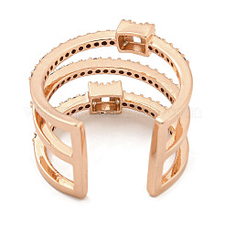 Rectangle Rack Plating Brass Micro Pave Cubic Zirconia Wide Cuff Rings for Women&nbsp;RJEW-F162-15RG