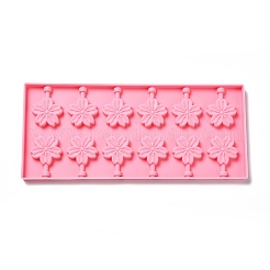 食品グレードのシリコーン型を作るDIYロリポップ  キャンディ型  さくら  12つの空洞  ピンク  115x264x8mm  内径：33x36mm  3mmスティックにフィット&nbsp;LS-DIY-P065-10