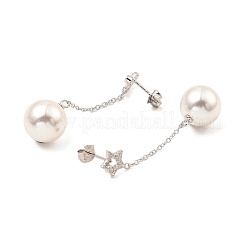 Shell Pearl Round Dangle Stud Earrings&nbsp;EJEW-Z024-08B-P