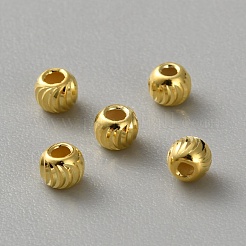 925スターリングシルバースペーサービーズ  テクスチャラウンド  ゴールドカラー  3x2.5mm  穴：1.2mm&nbsp;LS-STER-WH0005-41A-G