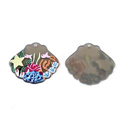 セルロースアセテート（樹脂）ペンダント  3dプリント  シェル形状  水中世界の魚の模様  カラフル  35x38.5x2.5mm  穴：2mm&nbsp;KY-S163-043