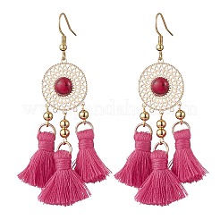 Flat Round 304 Stainless Steel Polycotton Tassel Chandelier Earrings&nbsp;EJEW-JE06452-02