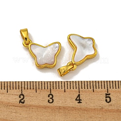 ラックメッキ真鍮パヴェ天然ホワイトシェルバタフライチャーム  ゴールドカラー  11.5x13.5x4mm  穴：5x2.5mm&nbsp;KK-U025-01G-01