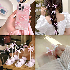 手作りポリエステル蝶結び飾りアクセサリー  DIYの靴の装飾用  コスチューム  ピンク  15~28x30~37x3~4mm  約50個/セット&nbsp;AJEW-TAC0014-11A