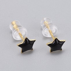 真鍮エナメルスタッドピアス  プラスチック製のピアスキャッチで  長持ちメッキ  スター  18KGP本金メッキ  ミックスカラー  6x6mm  ピン：0.8mm&nbsp;EJEW-L231-67