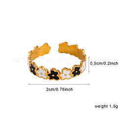 304ステンレススチールオープンカフリング  花  エナメル  ゴールドカラー  ブラック  20mm&nbsp;WG111A7-01