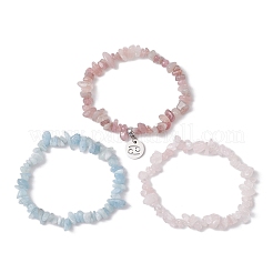 3Pcs 3 Styles Natural Aquamarine & Rose Quartz Chips Stretch Bracelets Sets&nbsp;BJEW-JB11076-06