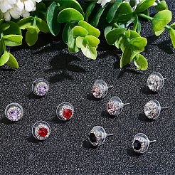 5ペア5スタイルキュービックジルコニアダイヤモンドスタッドピアス  女性用プラチナ合金イヤリング  ミックスカラー  8~10mm  1ペア/スタイル&nbsp;EJEW-AN0004-30