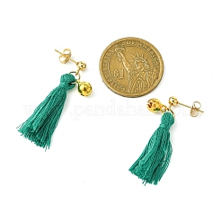 クリスマスツリーのタッセルダングルイヤリング  女性用真鍮ベルスタッドピアス  ゴールド  39~39.5x6~11.5mm&nbsp;EJEW-JE06104