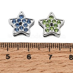 ラインストーン付きスライドチャームの合金  スター  プラチナ  ミックスカラー  12x12x4mm  穴：9x1.8mm&nbsp;RB-NH0002-05P
