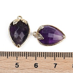 天然アメジストのファセットペンダント  ラックメッキ真鍮イチゴチャーム  ゴールドカラー  18x11x5~5.5mm  穴：1.2mm&nbsp;G-M431-06G-13