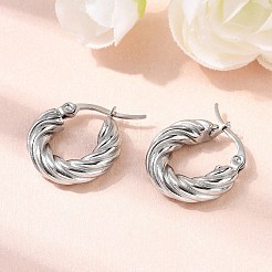 304 Stainless Steel Twist Ring Hoop Earrings&nbsp;EJEW-Z146-01P-01