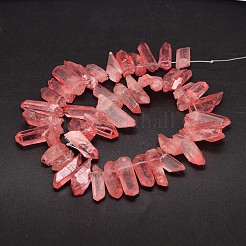 天然石クオーツクリスタルビーズ連売り  ナゲット  牙の形状  染め  6~9x18~35mm  穴：1個/連約46mm  16インチ&nbsp;G-A142-06C