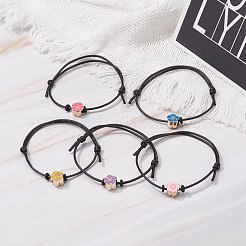 Flower Acrylic Enamel Beads Adjustable Cord Bracelet for Teen Girl Women&nbsp;BJEW-JB07047