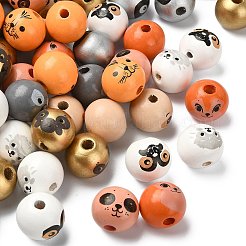 90個 9スタイル schima wood ヨーロピアンビーズ  印刷された円形  ジュエリー作りに使えるかわいい動物のクラフトビーズ  大穴ビーズ  ミックスカラー  18~19mm  穴：4.5mm  10個/スタイル&nbsp;WOOD-CJ0002-77