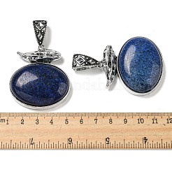 天然石ラピスラズリペンダント  アンティークシルバーメッキ合金楕円チャーム  47x42x13mm  穴：16x7mm&nbsp;G-Z050-07C