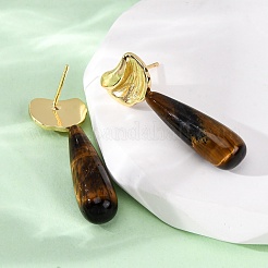 Natural Mixed Stone Teardrop Dangle Stud Earrings&nbsp;EJEW-P320-01G-M